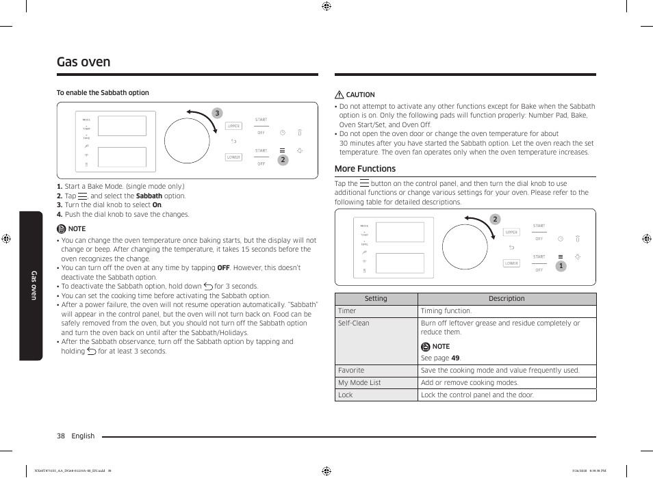 More functions, Gas oven | Samsung 30 Inch Slide-in Gas Smart Range Owner Manual User Manual | Page 38 / 192