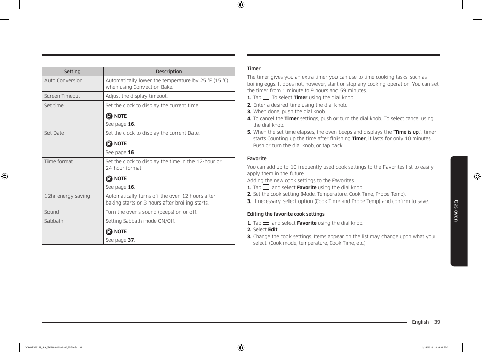 Samsung 30 Inch Slide-in Gas Smart Range Owner Manual User Manual | Page 39 / 192