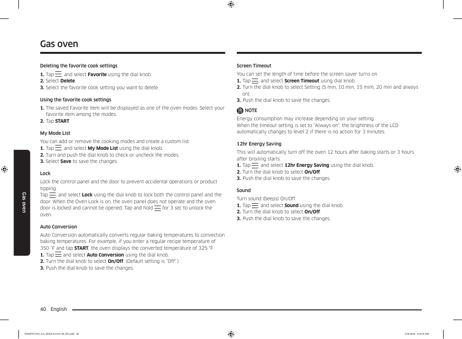 Gas oven | Samsung 30 Inch Slide-in Gas Smart Range Owner Manual User Manual | Page 40 / 192