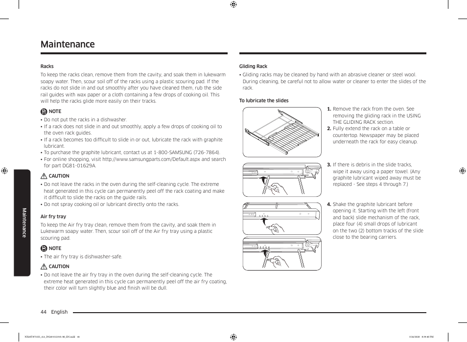 Maintenance | Samsung 30 Inch Slide-in Gas Smart Range Owner Manual User Manual | Page 44 / 192