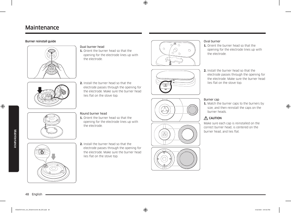 Maintenance | Samsung 30 Inch Slide-in Gas Smart Range Owner Manual User Manual | Page 48 / 192