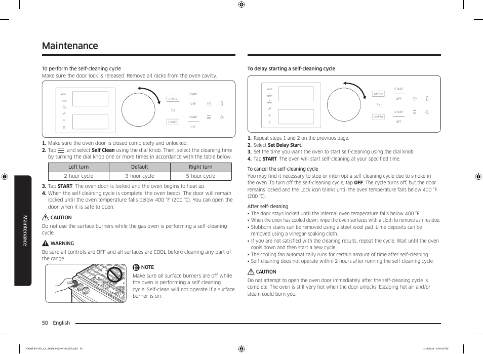 Maintenance | Samsung 30 Inch Slide-in Gas Smart Range Owner Manual User Manual | Page 50 / 192