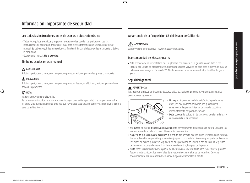 Información importante de seguridad | Samsung 30 Inch Slide-in Gas Smart Range Owner Manual User Manual | Page 71 / 192