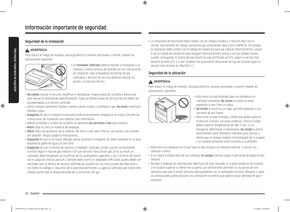 Información importante de seguridad | Samsung 30 Inch Slide-in Gas Smart Range Owner Manual User Manual | Page 74 / 192