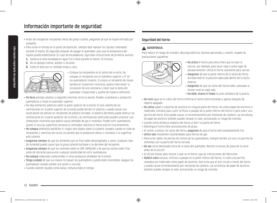 Información importante de seguridad | Samsung 30 Inch Slide-in Gas Smart Range Owner Manual User Manual | Page 76 / 192