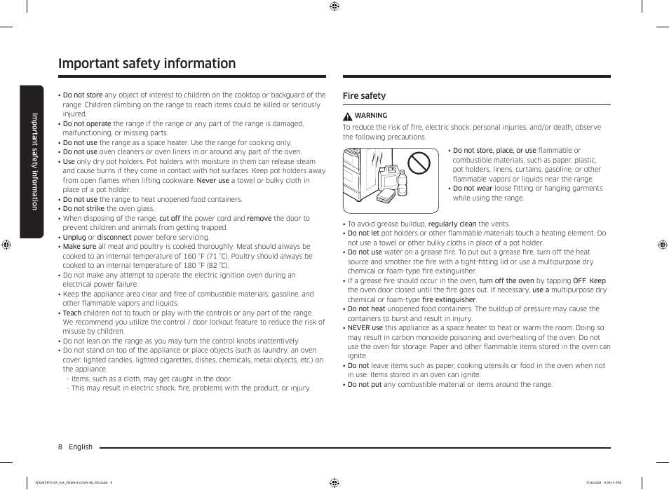 Important safety information | Samsung 30 Inch Slide-in Gas Smart Range Owner Manual User Manual | Page 8 / 192