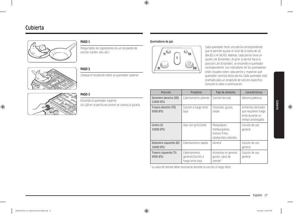 Cubierta | Samsung 30 Inch Slide-in Gas Smart Range Owner Manual User Manual | Page 81 / 192