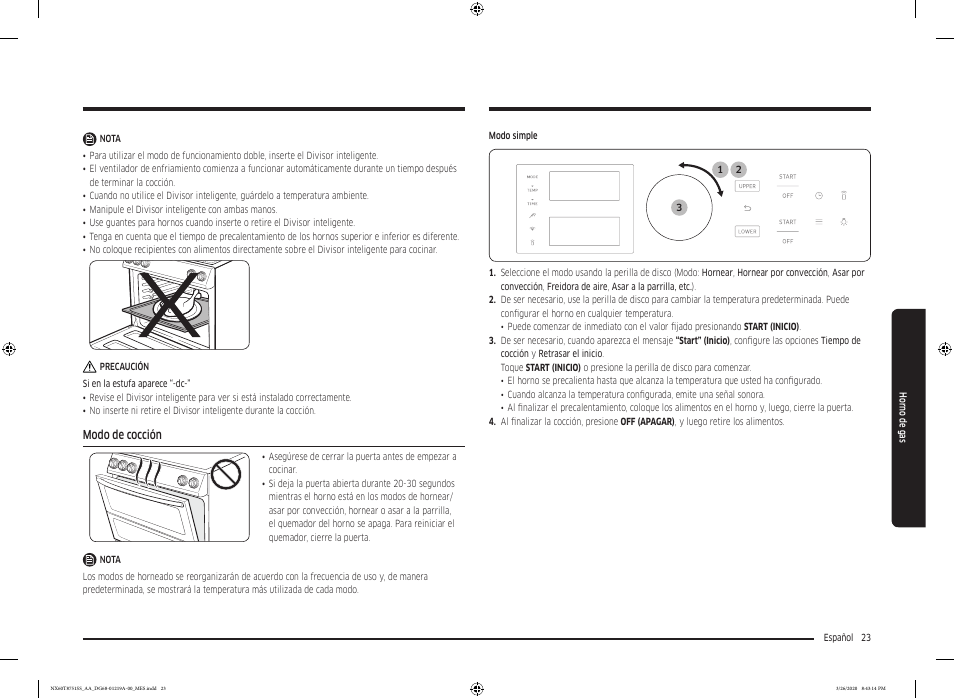 Modo de cocción | Samsung 30 Inch Slide-in Gas Smart Range Owner Manual User Manual | Page 87 / 192