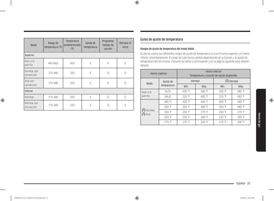 Guías de ajuste de temperatura | Samsung 30 Inch Slide-in Gas Smart Range Owner Manual User Manual | Page 89 / 192