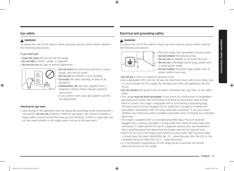 Samsung 30 Inch Slide-in Gas Smart Range Owner Manual User Manual | Page 9 / 192