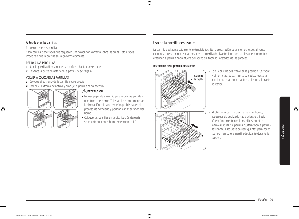 Uso de la parrilla deslizante | Samsung 30 Inch Slide-in Gas Smart Range Owner Manual User Manual | Page 93 / 192