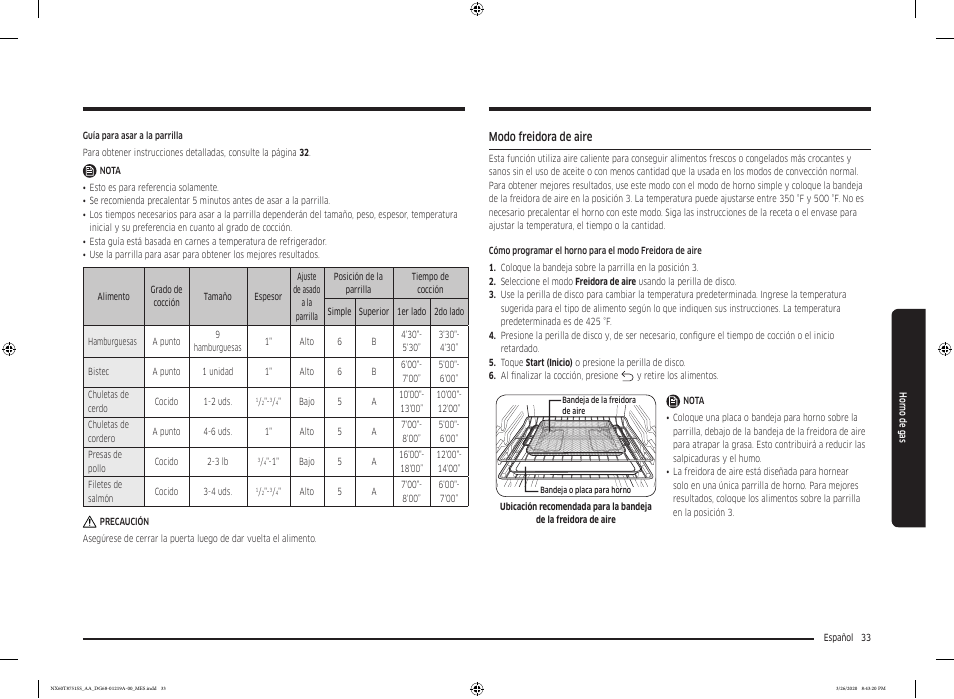 Modo freidora de aire | Samsung 30 Inch Slide-in Gas Smart Range Owner Manual User Manual | Page 97 / 192