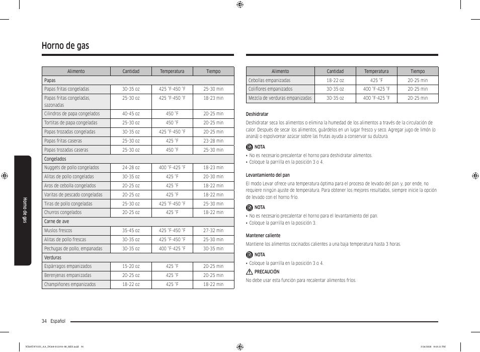 Horno de gas | Samsung 30 Inch Slide-in Gas Smart Range Owner Manual User Manual | Page 98 / 192