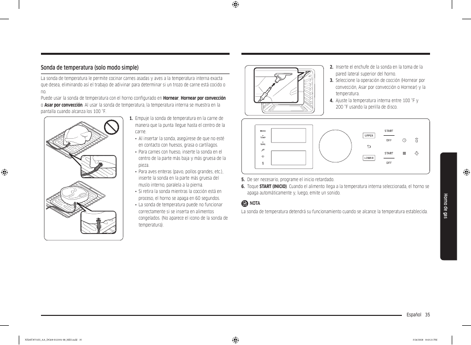 Sonda de temperatura (solo modo simple) | Samsung 30 Inch Slide-in Gas Smart Range Owner Manual User Manual | Page 99 / 192