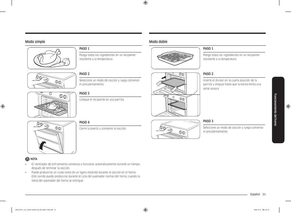 Modo simple, Modo doble | Samsung 30 Inch Slide-in Electric Smart Range Owner Manual User Manual | Page 103 / 216