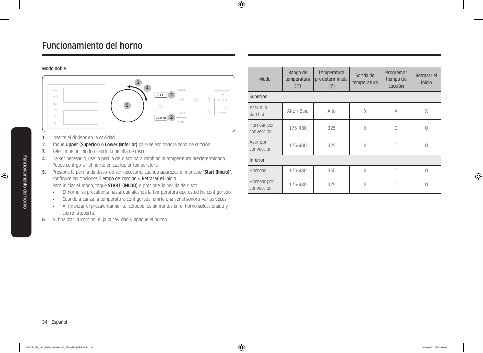 Funcionamiento del horno | Samsung 30 Inch Slide-in Electric Smart Range Owner Manual User Manual | Page 106 / 216