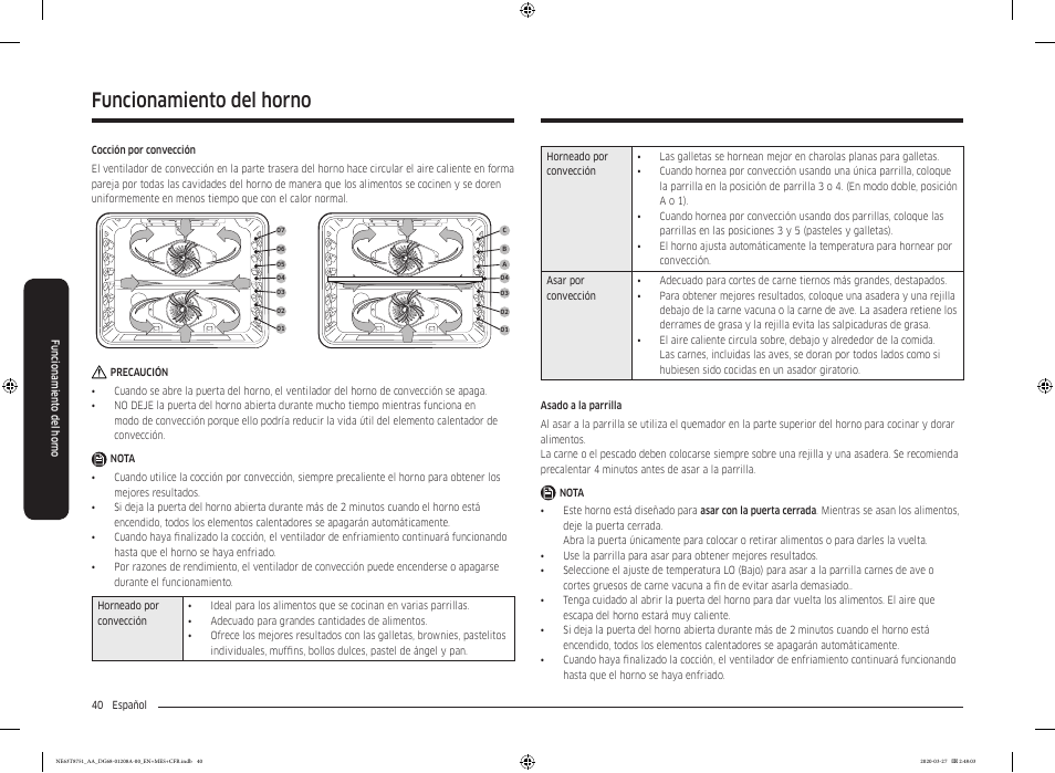 Funcionamiento del horno | Samsung 30 Inch Slide-in Electric Smart Range Owner Manual User Manual | Page 112 / 216