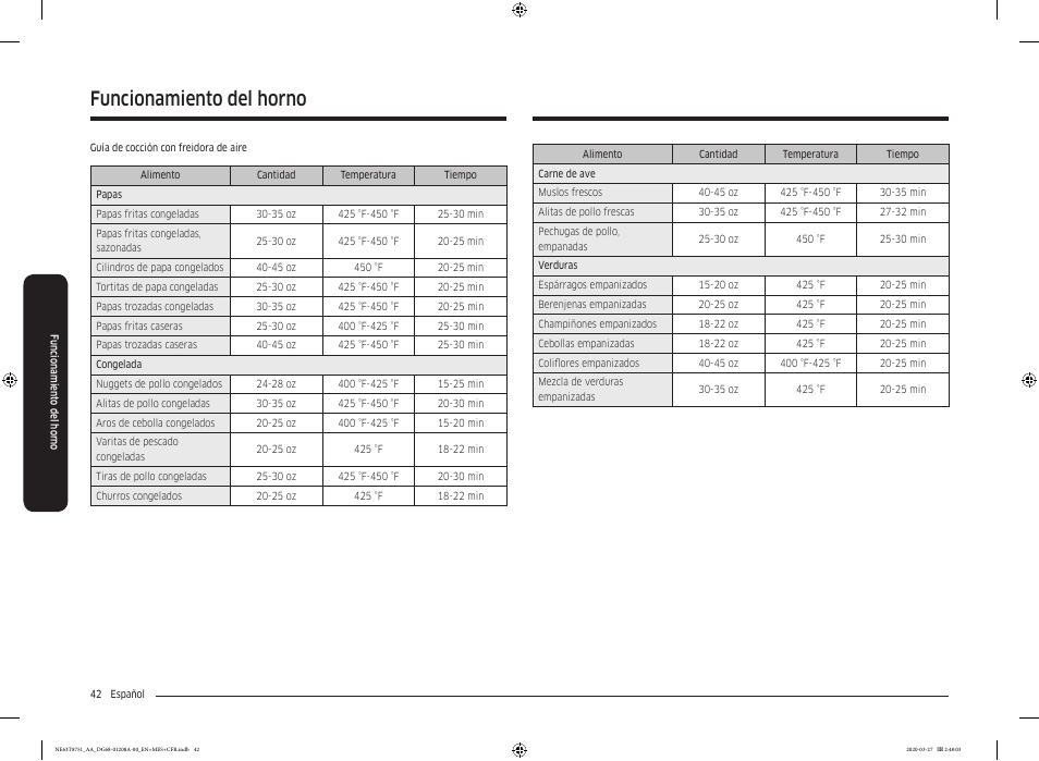 Funcionamiento del horno | Samsung 30 Inch Slide-in Electric Smart Range Owner Manual User Manual | Page 114 / 216