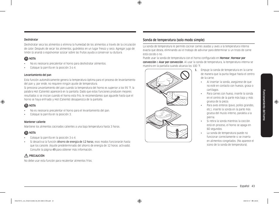 Sonda de temperatura (solo modo simple) | Samsung 30 Inch Slide-in Electric Smart Range Owner Manual User Manual | Page 115 / 216