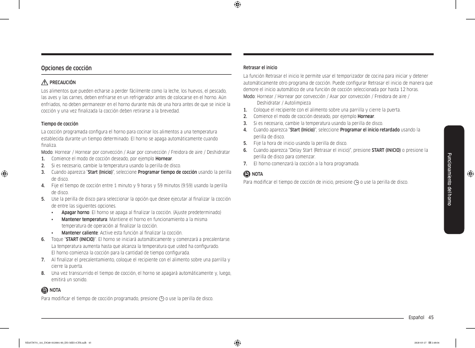 Opciones de cocción | Samsung 30 Inch Slide-in Electric Smart Range Owner Manual User Manual | Page 117 / 216