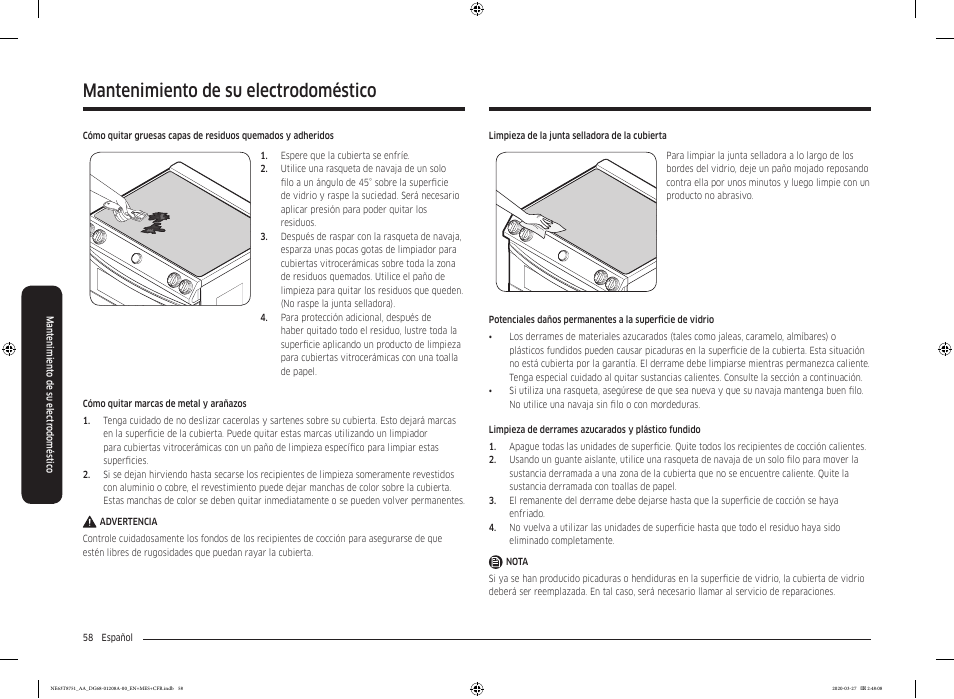 Mantenimiento de su electrodoméstico | Samsung 30 Inch Slide-in Electric Smart Range Owner Manual User Manual | Page 130 / 216