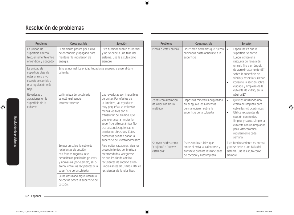 Resolución de problemas | Samsung 30 Inch Slide-in Electric Smart Range Owner Manual User Manual | Page 134 / 216