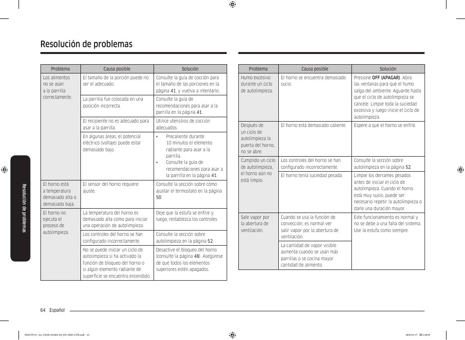 Resolución de problemas | Samsung 30 Inch Slide-in Electric Smart Range Owner Manual User Manual | Page 136 / 216