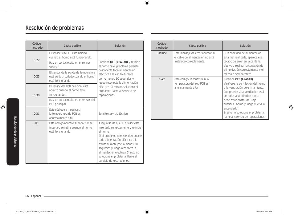 Resolución de problemas | Samsung 30 Inch Slide-in Electric Smart Range Owner Manual User Manual | Page 138 / 216