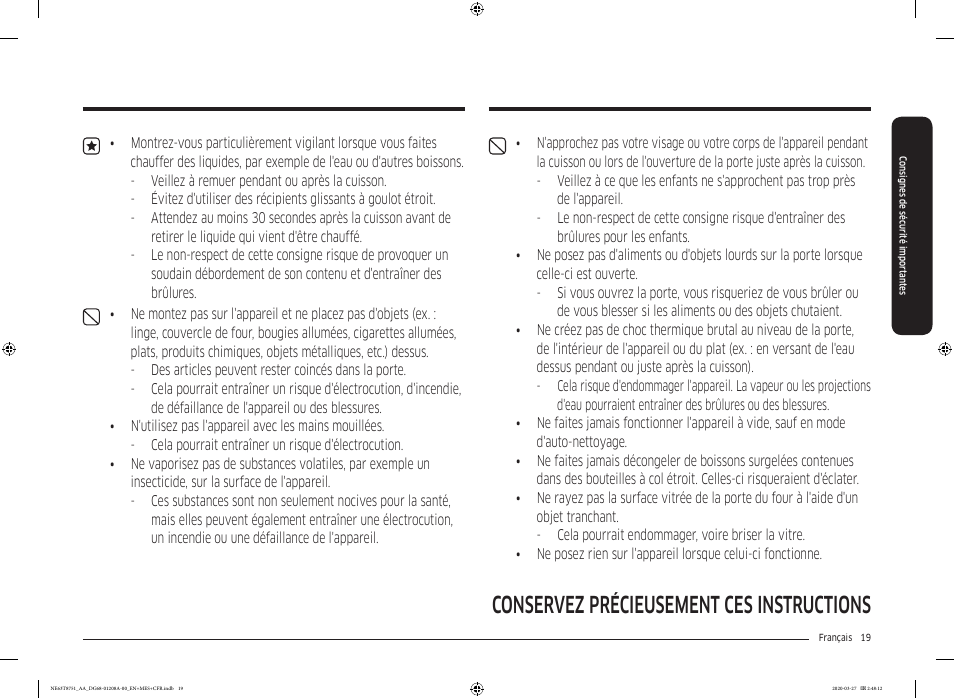 Conservez précieusement ces instructions | Samsung 30 Inch Slide-in Electric Smart Range Owner Manual User Manual | Page 163 / 216