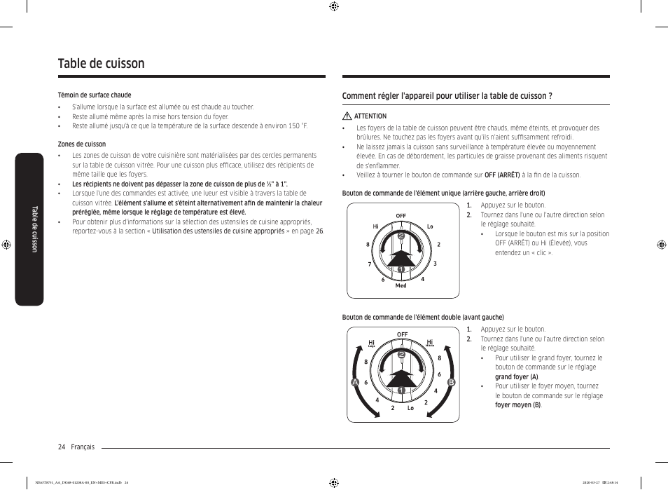 Table de cuisson | Samsung 30 Inch Slide-in Electric Smart Range Owner Manual User Manual | Page 168 / 216