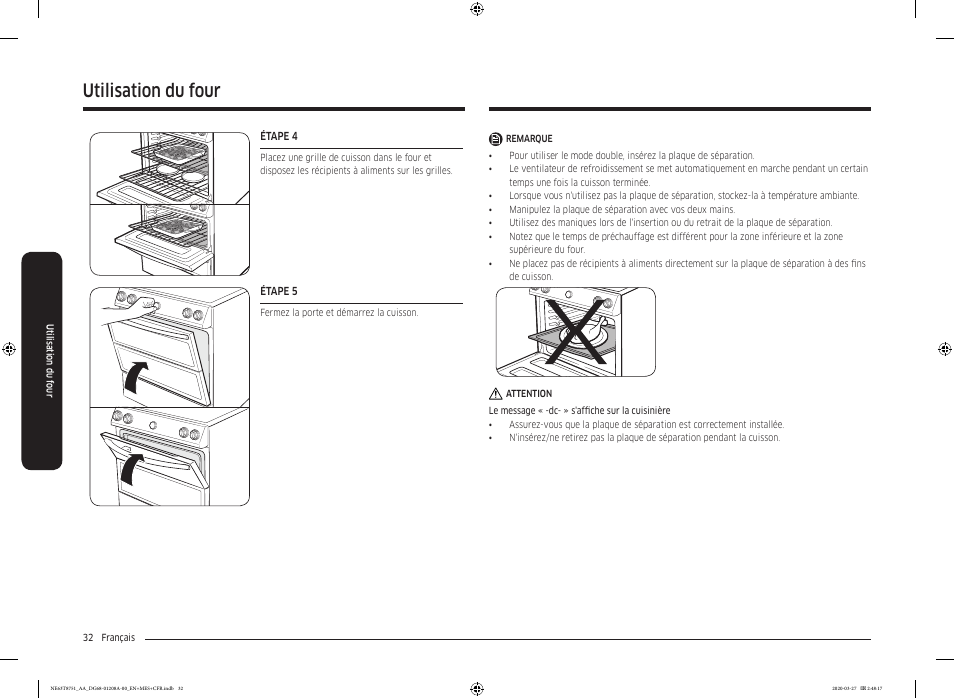Utilisation du four | Samsung 30 Inch Slide-in Electric Smart Range Owner Manual User Manual | Page 176 / 216