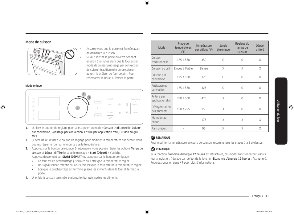 Mode de cuisson | Samsung 30 Inch Slide-in Electric Smart Range Owner Manual User Manual | Page 177 / 216