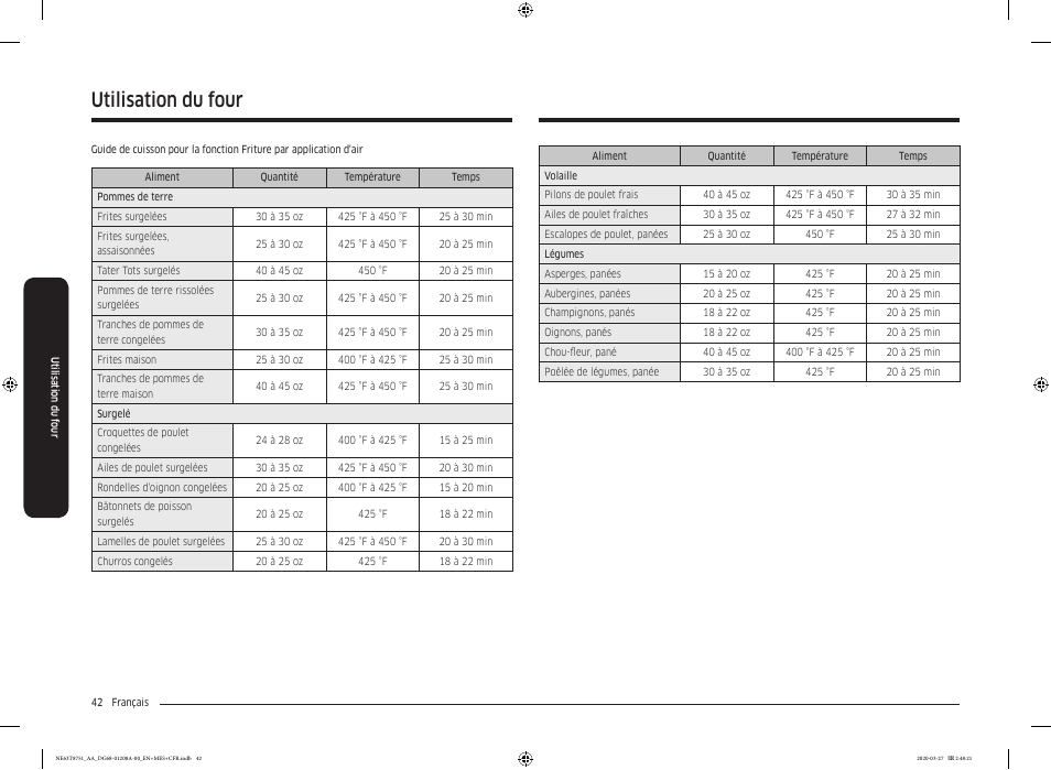 Utilisation du four | Samsung 30 Inch Slide-in Electric Smart Range Owner Manual User Manual | Page 186 / 216