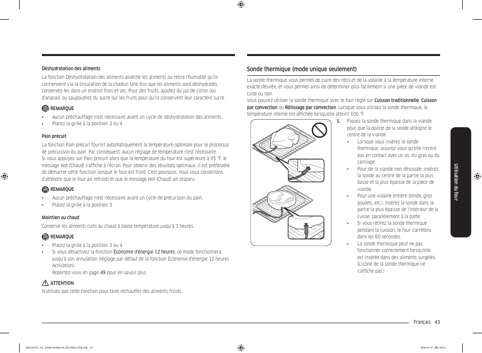 Sonde thermique (mode unique seulement) | Samsung 30 Inch Slide-in Electric Smart Range Owner Manual User Manual | Page 187 / 216