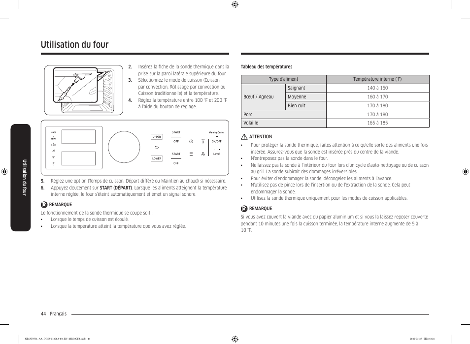 Utilisation du four | Samsung 30 Inch Slide-in Electric Smart Range Owner Manual User Manual | Page 188 / 216