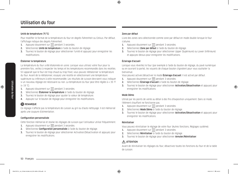 Utilisation du four | Samsung 30 Inch Slide-in Electric Smart Range Owner Manual User Manual | Page 194 / 216
