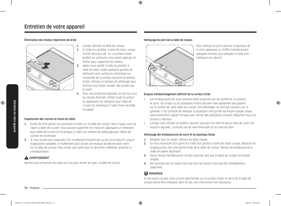 Entretien de votre appareil | Samsung 30 Inch Slide-in Electric Smart Range Owner Manual User Manual | Page 202 / 216