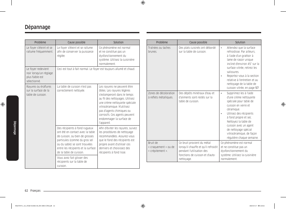 Dépannage | Samsung 30 Inch Slide-in Electric Smart Range Owner Manual User Manual | Page 206 / 216