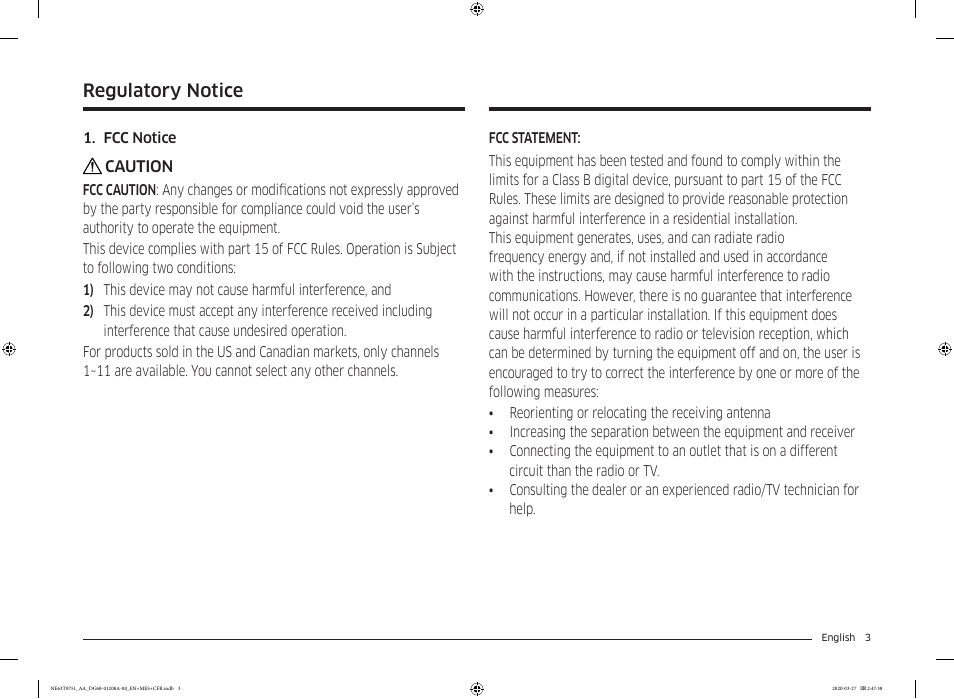 Regulatory notice | Samsung 30 Inch Slide-in Electric Smart Range Owner Manual User Manual | Page 3 / 216