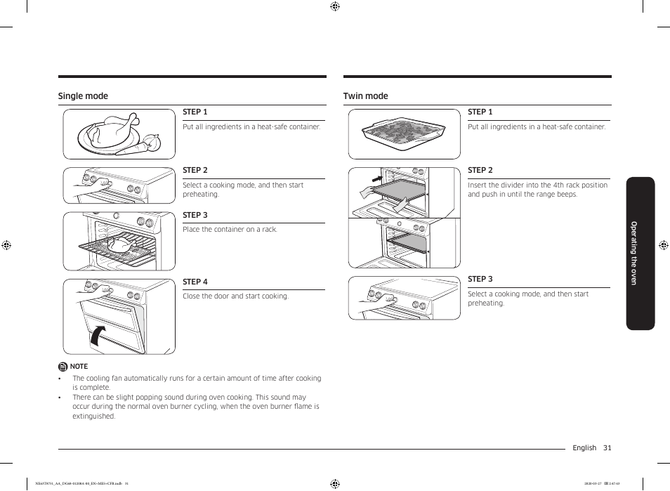 Single mode, Twin mode | Samsung 30 Inch Slide-in Electric Smart Range Owner Manual User Manual | Page 31 / 216