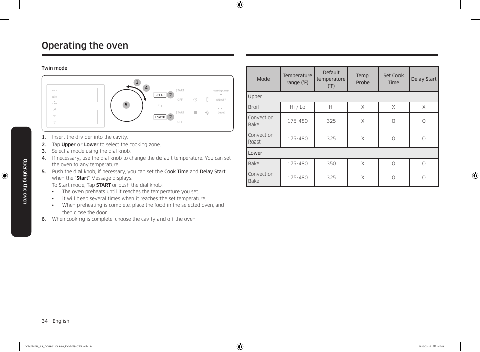 Operating the oven | Samsung 30 Inch Slide-in Electric Smart Range Owner Manual User Manual | Page 34 / 216