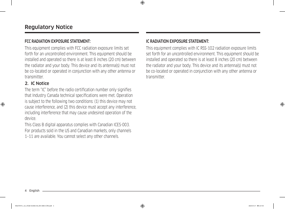 Regulatory notice | Samsung 30 Inch Slide-in Electric Smart Range Owner Manual User Manual | Page 4 / 216