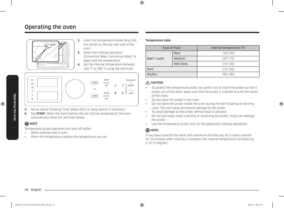 Operating the oven | Samsung 30 Inch Slide-in Electric Smart Range Owner Manual User Manual | Page 44 / 216