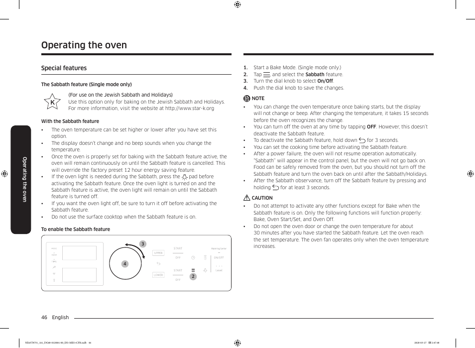 Special features, Operating the oven | Samsung 30 Inch Slide-in Electric Smart Range Owner Manual User Manual | Page 46 / 216