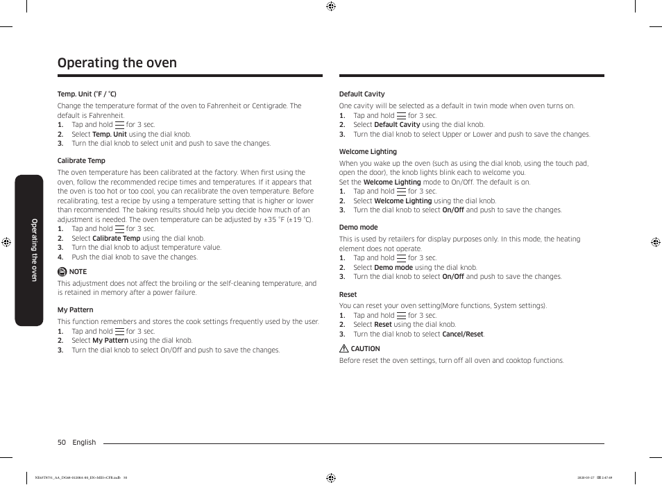 Operating the oven | Samsung 30 Inch Slide-in Electric Smart Range Owner Manual User Manual | Page 50 / 216
