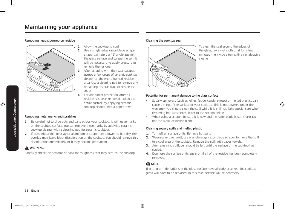 Maintaining your appliance | Samsung 30 Inch Slide-in Electric Smart Range Owner Manual User Manual | Page 58 / 216