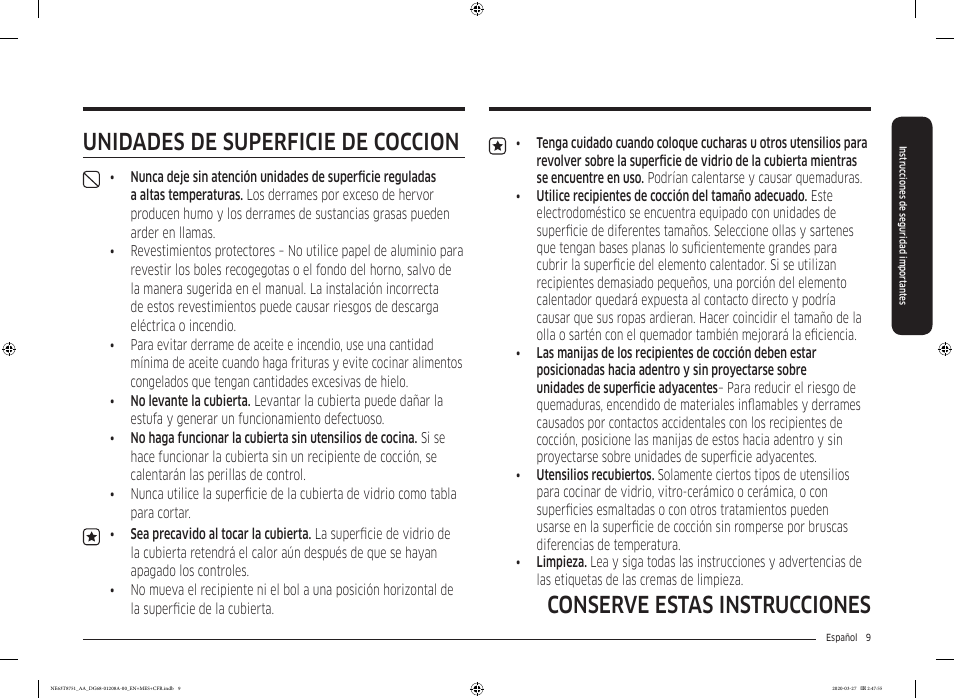 Conserve estas instrucciones, Unidades de superficie de cocción | Samsung 30 Inch Slide-in Electric Smart Range Owner Manual User Manual | Page 81 / 216