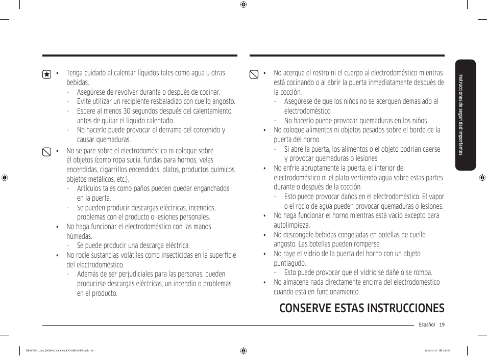 Conserve estas instrucciones | Samsung 30 Inch Slide-in Electric Smart Range Owner Manual User Manual | Page 91 / 216