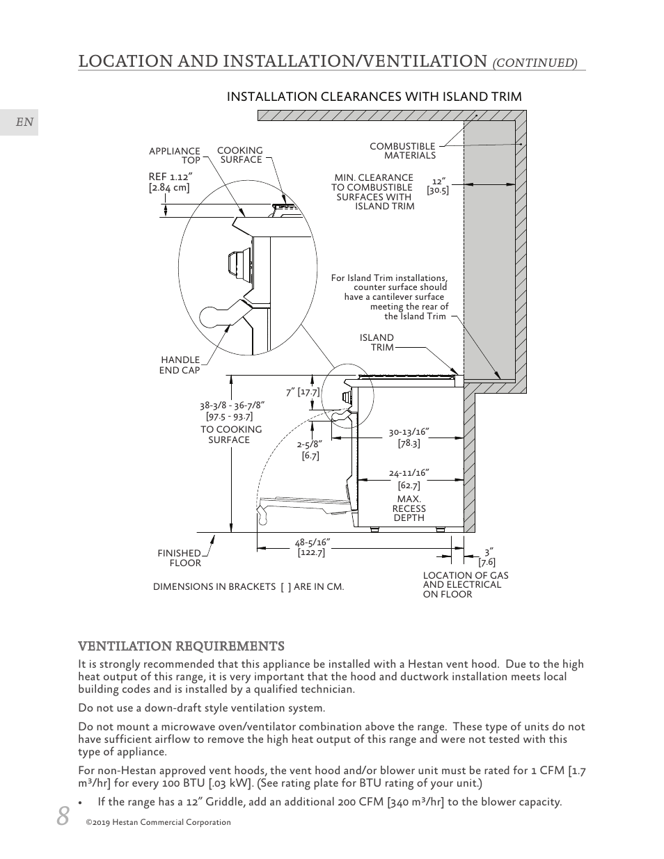 Location and installation/ventilation, Side view | Hestan 30 Inch Freestanding Professional Gas Range Installation Manual User Manual | Page 10 / 40