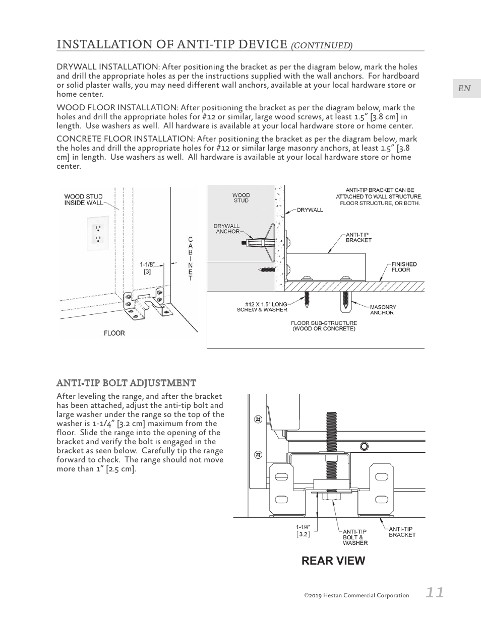 Installation of anti-tip device | Hestan 30 Inch Freestanding Professional Gas Range Installation Manual User Manual | Page 13 / 40